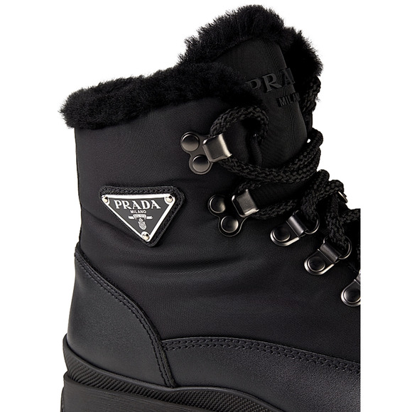 Prada Brixxen 38 Black Shearling Leather Nylon Lug Sole Lace Up Hiking Boot 40.5 - Picture 7 of 16
